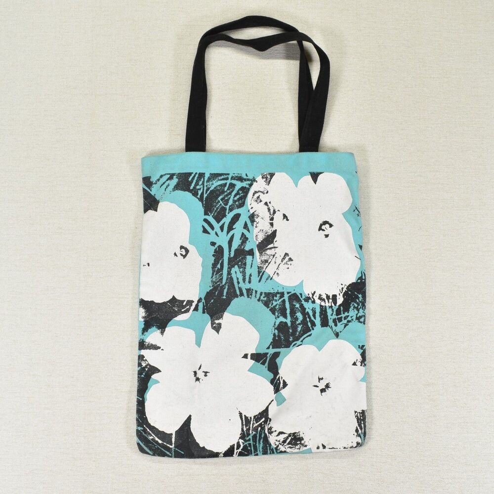Andy Warhol Flowers Canvas Tote Bag Aqua Teal Blue Art Is What You Can Get Away
